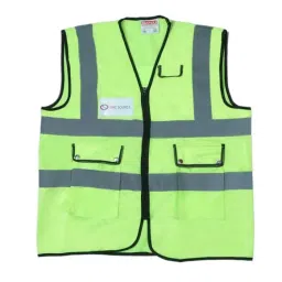 Safeu 140 GSM Thickness 100% Polyester Fabric Green Reflective Jacket Free Size (Pack of 50)-3