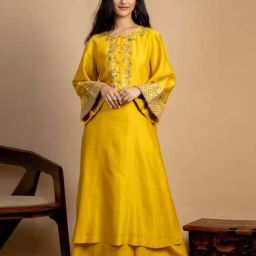 Mushio Mustard Yellow Ananda Embroidered Chanderi Silk Kurta-picture-27