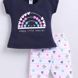 Nottie Planet Girls Happy Little Printed Round Neck Pure Cotton T-shirt With Shorts-image-20