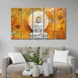 999Store Printed Yellow MDF 5 Panels Wall Art-image-5