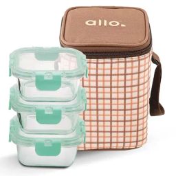 Allo Borosilicate Glass Lunch Box Microwave Safe With Detachable Lock and Cocoa Brown Tiffin Bag-image-31