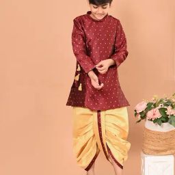 LilPicks Kids Maroon & Beige Printed Full Sleeves Kurta with Dhoti-image-76