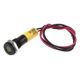 RS PRO Yellow Panel Mount Indicator 220V AC, Mounting Hole Size 8 mm, Termination Type Lead Wires, IP Rating IP67, Model No 7002025-9