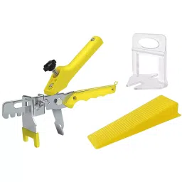 TileMaster 300 Pcs Tile Leveling Spacer Clip with 100 Wedges and Plier Combo 3 mm Non-Magnetic Durable Plastic Yellow & White 4 cm Length TM-102-11