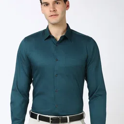 Peter England Men Spread Collar Geometric Printed Cotton Slim Fit Formal Shirt-image-92