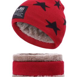 MOMISY Kids Winter Cap With Neck Warmer Star design Red - Circumference 36 cm-image-47