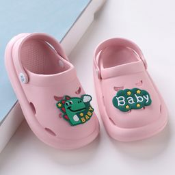 Babyoye Clogs with Dino Applique and Back Strap Closure - Pink-picture-1