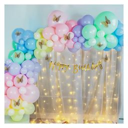 Puchku Pastel Rainbow Butterfly Theme Birthday Party Decorations Combo Kit White Net Curtain Cloth With Fairy Lights -  81 Pieces-image-5