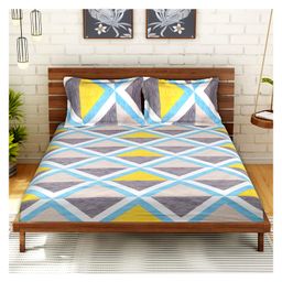 Kuber Industries Glace Cotton Triangle Design Double Bedsheet With 2 Pillow Covers,90x100,(Multicolor)-picture-37