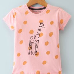 Doreme Single Jersey Half Sleeves Giraffe Print T-Shirt - Pink-image-33