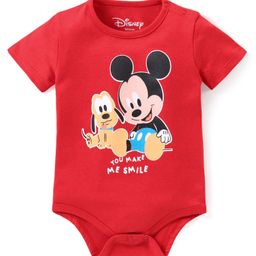 Babyhug Disney Interlock Knit Half Sleeves Onesies with Mickey Mouse Graphics - Red-image-93