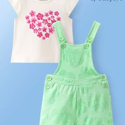 Babyoye Jaquard  Dungarees & Half Sleevs Tee Floral Print- Green & White-image-62