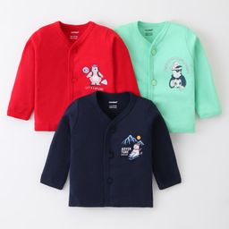 CUCUMBER Cotton Knit Full Sleeves Jhablas with Animal Print Pack of 3 - Red Navy Blue & Green-image-21