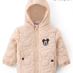 Babyoye Disney Woven Full Sleeves Padded Hooded Jacket with Quilted Design & Mickey Mouse Patch Applique - Beige-11