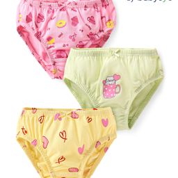 Babyoye Cotton Spandex Knit Panties with Hearts & Ice Cream Print Pack of 3 - Pink Yellow & Light Green-image-52