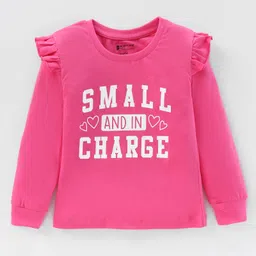 Bodycare Single Jersey Knit Full Sleeves Top with Frill Detailing & Text Print - Pink-picture-34