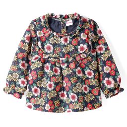 Babyhug Rayon Woven Full Sleeves Top with Floral Print & Frill Detailing - Black & Red-image-121