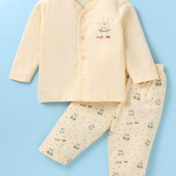 Tango Single Jersey Knit Full Sleeves Front Open Night Suit With Animals Print - Yellow-image-20