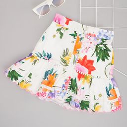 Pantaloons Junior Cotton Floral Printed & Lace Embellished Skirt - White-image-96