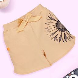 Kiddopanti Cotton Floral Printed & Bow Applique Detailed Shorts - Beige-image-40