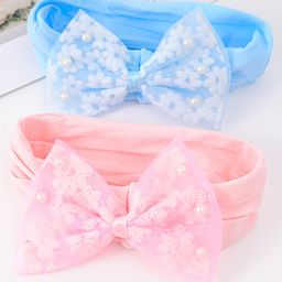 Babyhug Headbands With Bow Applique Pack of 2 - Pink & Light Blue-image-25