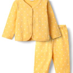 Babyhug Single Jersey Knit Full Sleeves Front Open Top & Lounge Pant Co-Ord Set With Polka Dot Print - Yellow-image-14