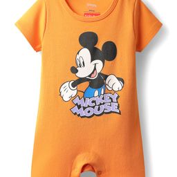 Babyhug Disney Interlock Knit Half Sleeves Rompers With Mickey Mouse Graphics - Orange-image-19