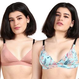 &Circus Modal Knit Pack Of 2 Solid & Floral Printed Adjustable Maternity Bras - Multi Colour-image-6