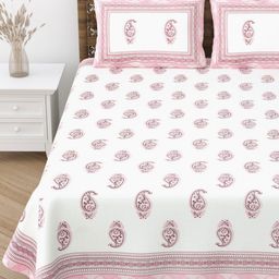 Desi Mantra Pink & White Floral 120 TC Queen Bedsheet with 2 Pillow Covers-image-53