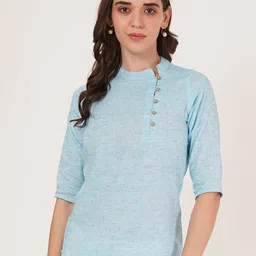 Brownverse Women Mandarin Collar Cotton Top-image-44