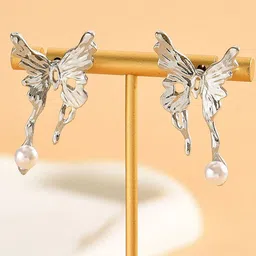 Krelin Silver-Plated Pearls Beaded Animal Shaped Studs-image-69