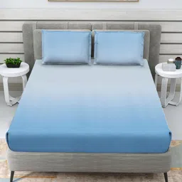 RRC Turquoise Blue 250 TC King Bedsheet with 2 Pillow Covers-image-58
