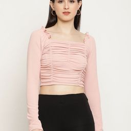 Sugathari Women Gathered or Pleated Square Neck Crop Top-image-93