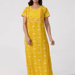 Maybell Women Round Neck Floral Printed Maxi Nightdress-image-0