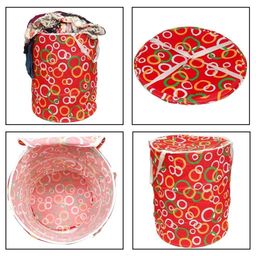 Kuber Industries Round Cloth Foldable Laundry Basket Bag , Volume:-30L ,Multi Color image 5