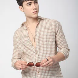 VASTRADO Men Classic Slim Fit Opaque Checked Casual Shirt-image-63