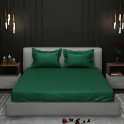 Stoa Paris Dark Green 300 TC Polyester Super King Fitted Sheet with 2 Pillow Covers-image-15
