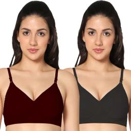 IN CARE Maroon & Dark Grey Full Coverage Non-Wired T-Shirt Bra - Pack of 2-image-1