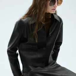 MANGO Faux Leather Buttoned Tailored Jacket-13