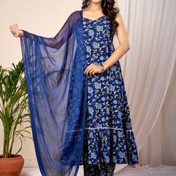 NAMA'S Women Floral Printed Cotton Kurta with Pyjama & Dupatta-20