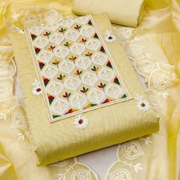 HERE&NOW Floral Embroidered Thread Work Chanderi Cotton Unstitched Dress Material-image-51