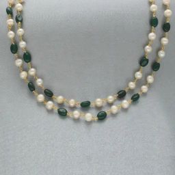 Sri Jagdamba Pearls White & Green Lipika 2 Line Princess Necklace for Women-87