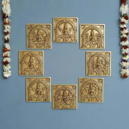 eCraftIndia Gold Brass Square Shape Astha Lakshmi Wall Hangings - Set of 8-0