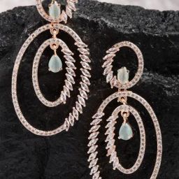 Karatcart Rose Gold Plated Lime Green Cubic Zirconia Studded Dangler Earrings for Women-44
