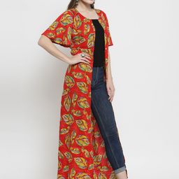 Indibelle Red Printed Button Longline Shrug image 3