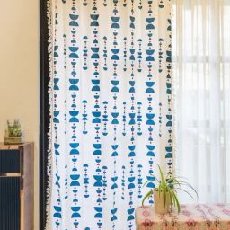 Urban Space Printed White & Blue Cotton 7 ft Boho Door Curtain-23