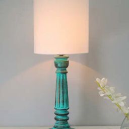 Homesake White & Green Wood Antique Traditional Country Cottage Drum Table Lamp-29