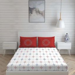 Boutique Living Signature Red & Blue Cotton 300 TC King Size Bed Sheet with Pillow Cover-image-40