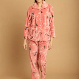 TAG 7 Pink Printed Woolen Shirt With Pyjamas-44