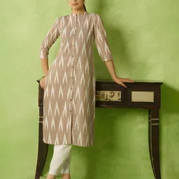 Anouk Geometric Printed Mandarin Collar Straight Cotton Kurta-16